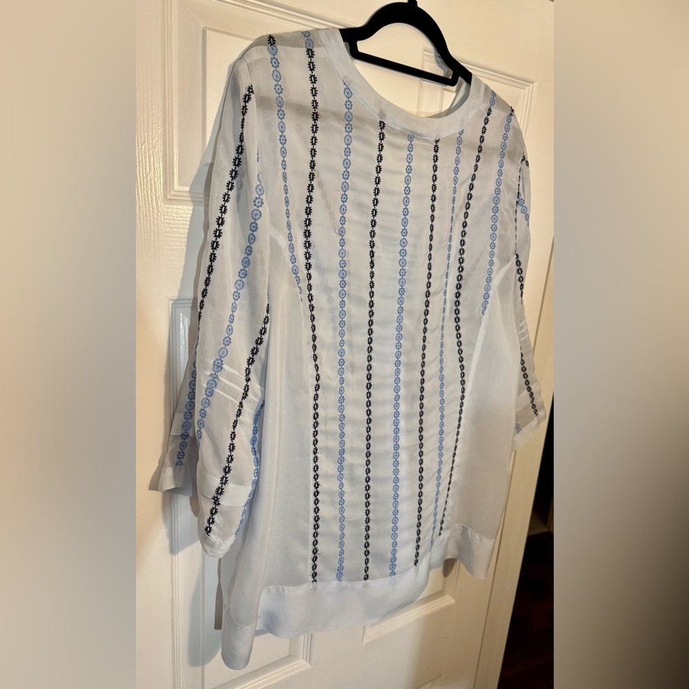 J. Jill Women’s Tunic Blouse V-Neck 3/4 Sleeve Geometric Print Blue Size Large - Picture 4 of 13